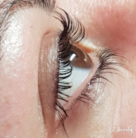 Lash Lift on long lashes close up on lashes